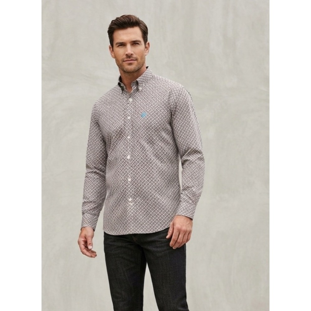 Ariat Western Geometric Diamond Print Button Down Shirt L-Tall